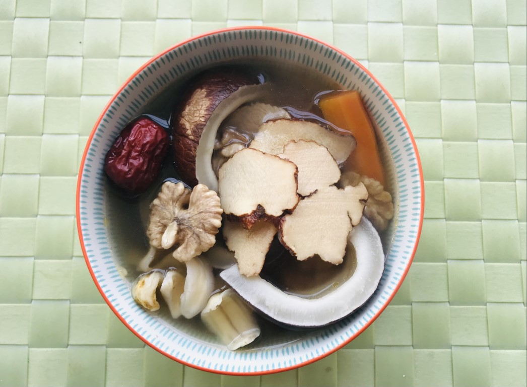 Tiger Milk Mushroom, Coconut, Walnut and Lily Bulb Soup