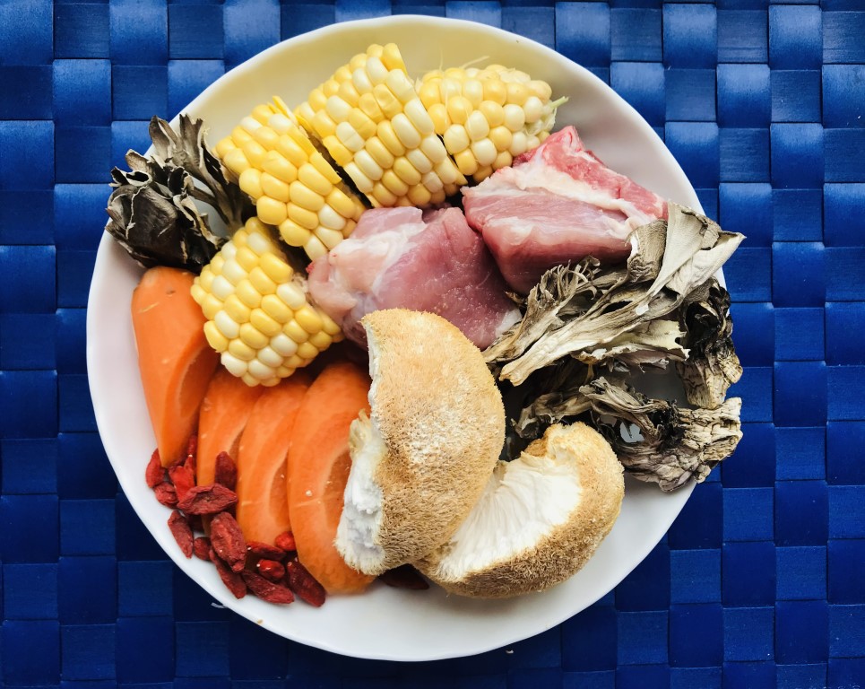 Maitake, Lion's Mane, Corn and Carrot Soup