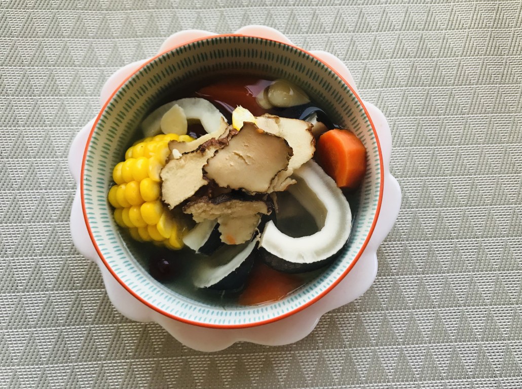 Tiger Milk Mushroom, Coconut, Corn and Carrot Soup
