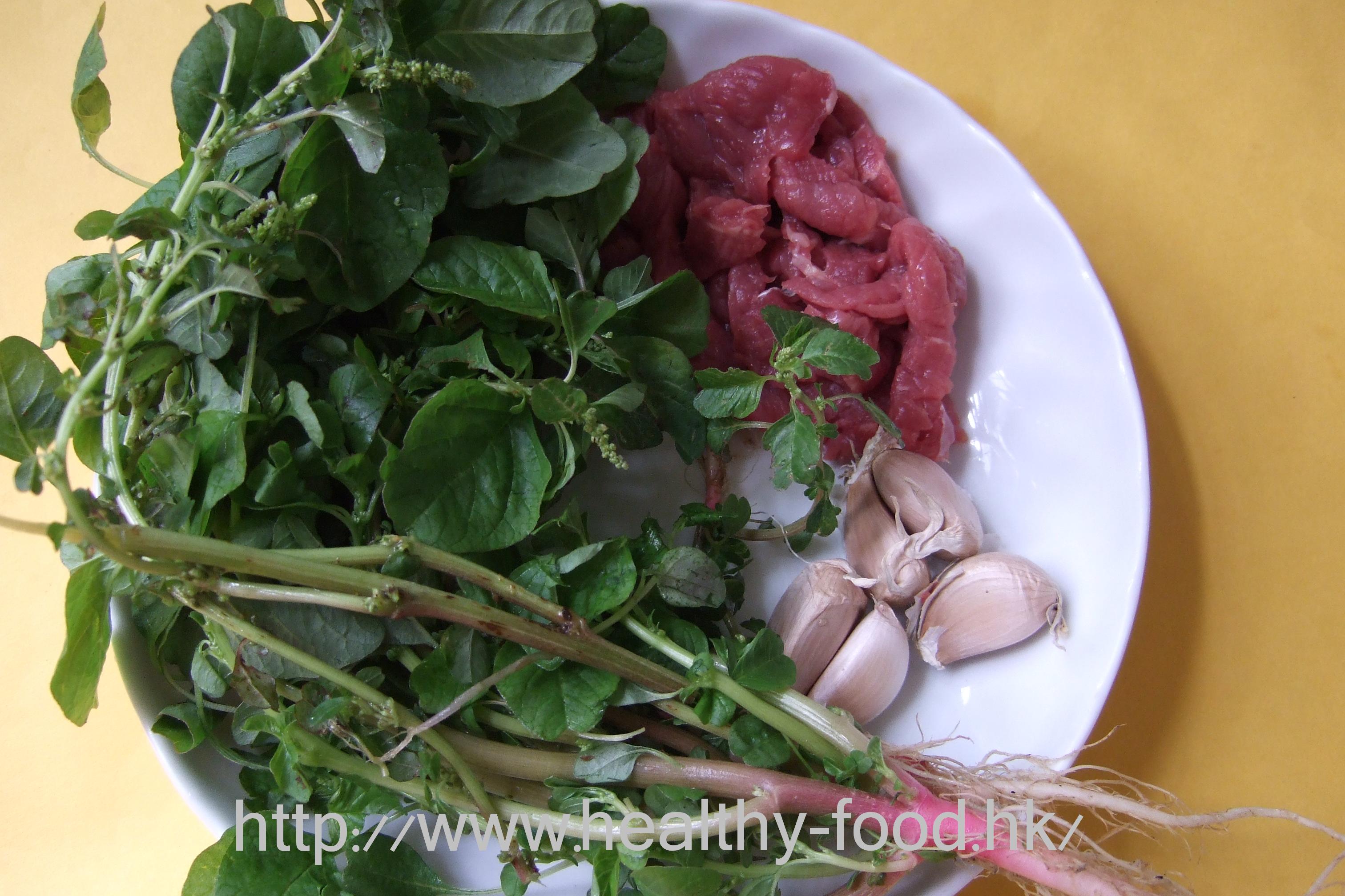 Garlic, Wild Amaranth and Lean Pork Soup