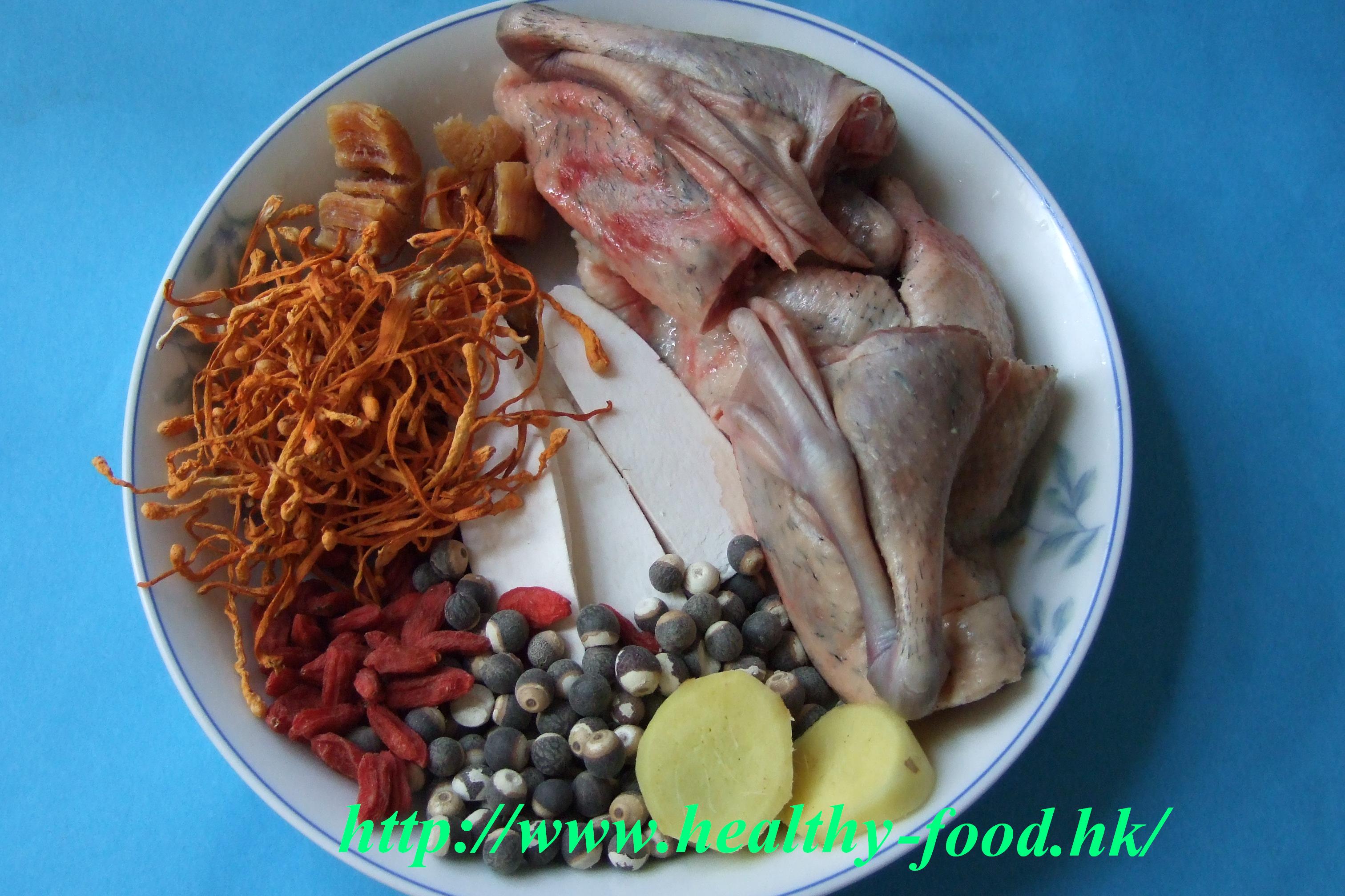 Cordyceps-Flower Yam Goji Fox-Nut Teal-Duck Soup (chong cao hua huai qi qian shi shui ya tang)