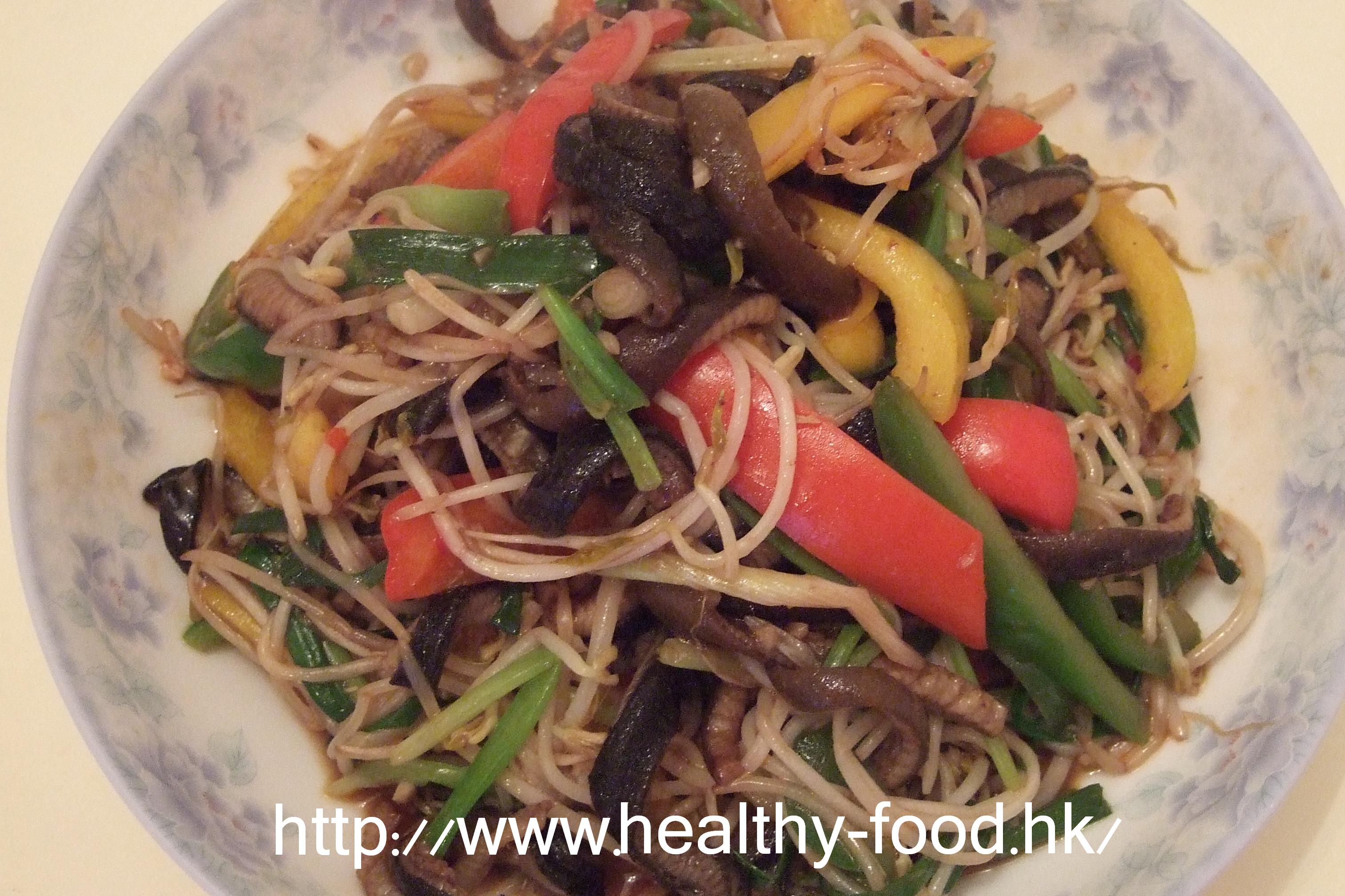 Stir-Fried Eel with Bean Sprouts and Three-Colour Sweet Peppers