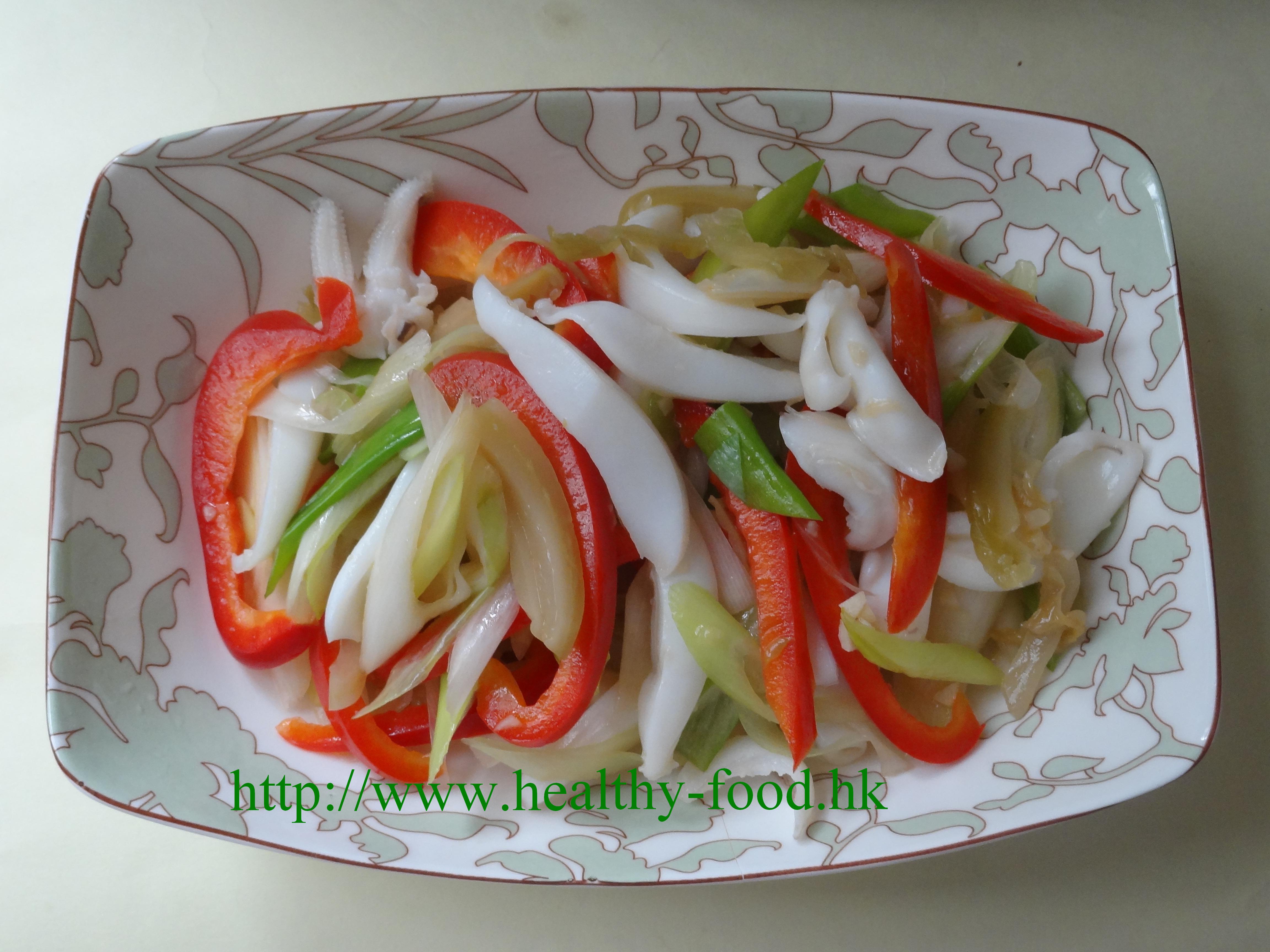 Stir-Fried Cuttlefish with Green Onion, Pepper & Pickled Mustard