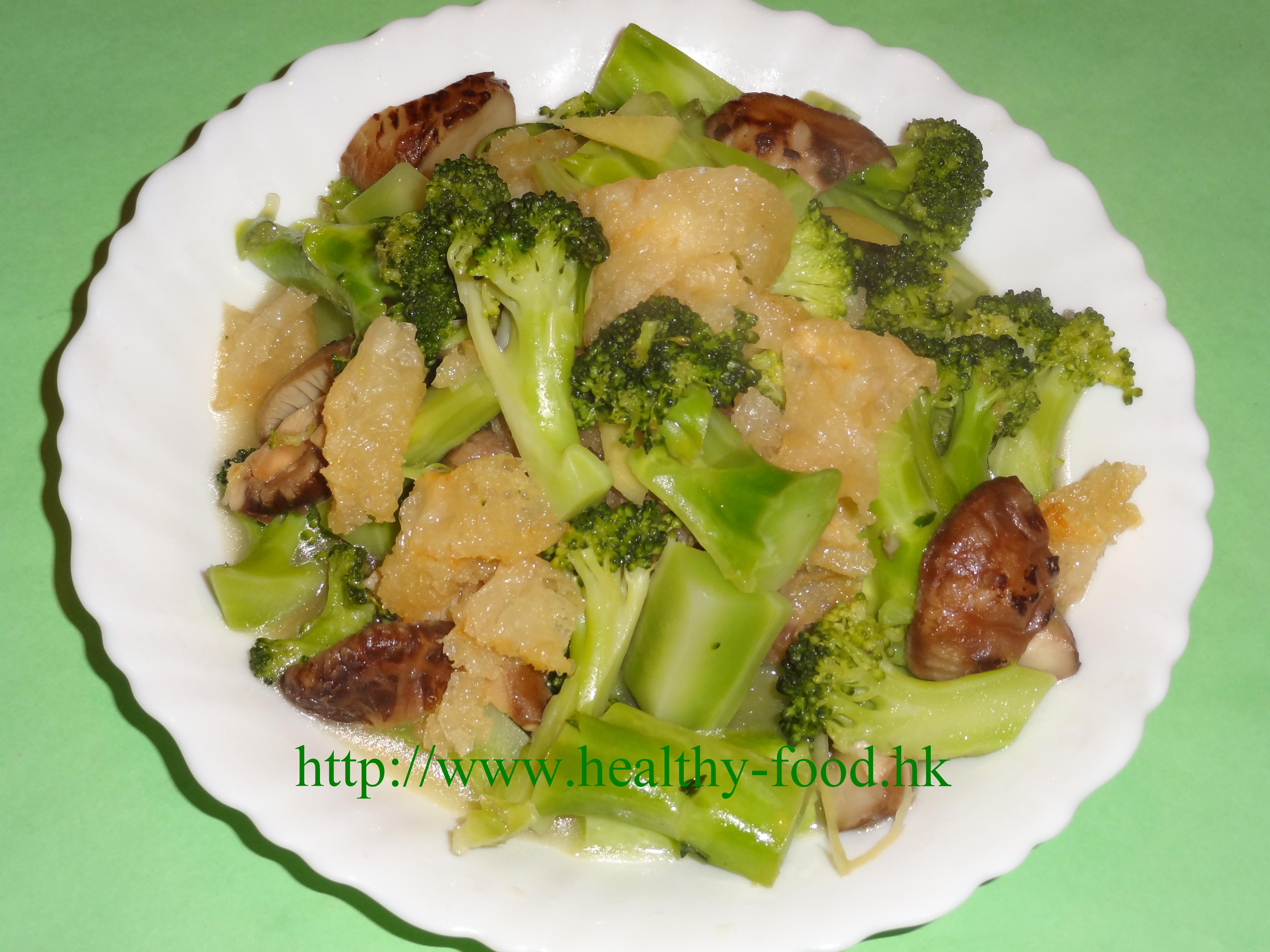 Braised Fish Maw with Broccoli & Flower Mushrooms