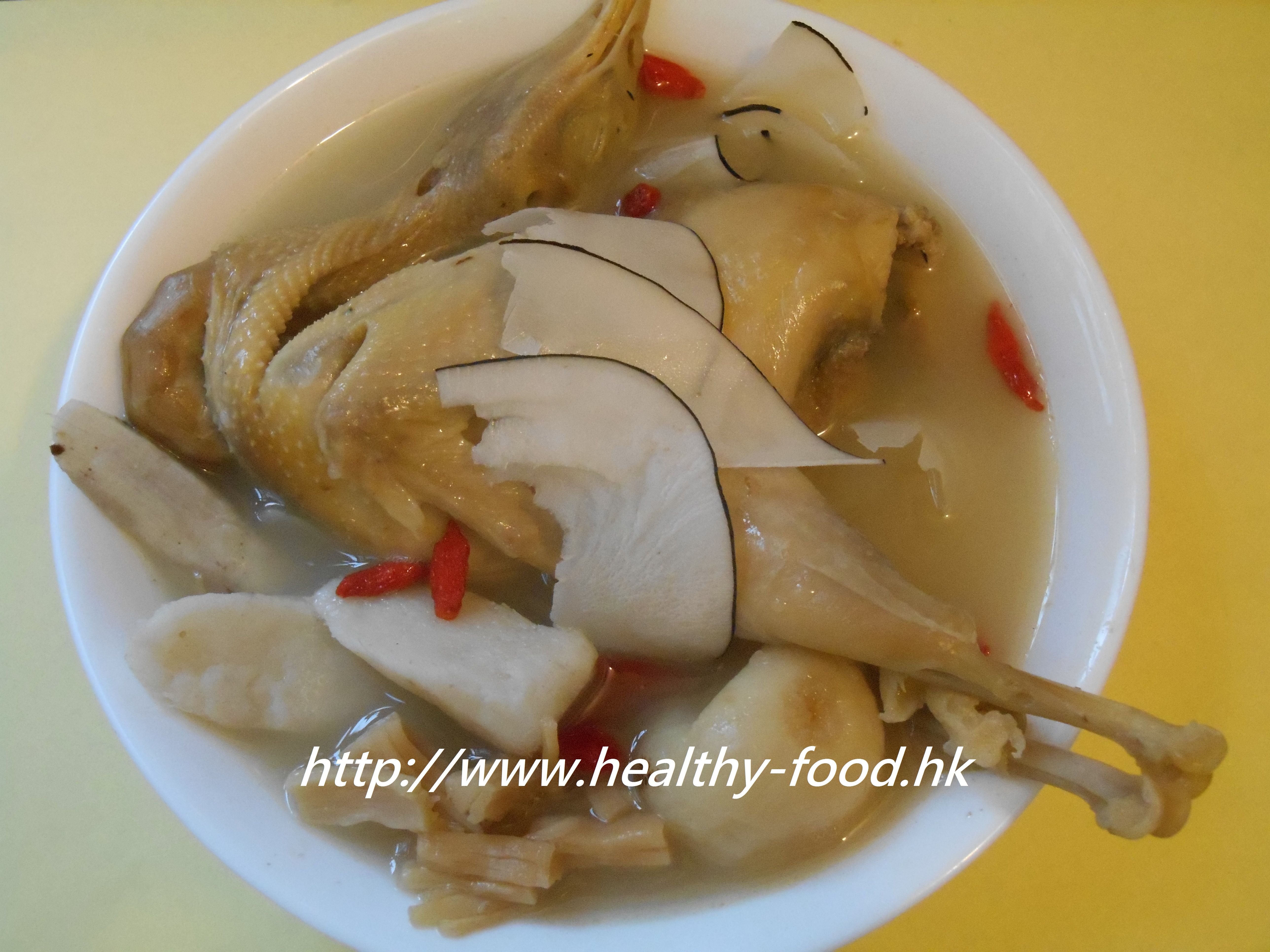 Chinese Yam, Wolfberry, African Sea Coconut and Partridge Soup (Huai Shan Qi Zi Hai Di Ye Zhe Gu Tang)