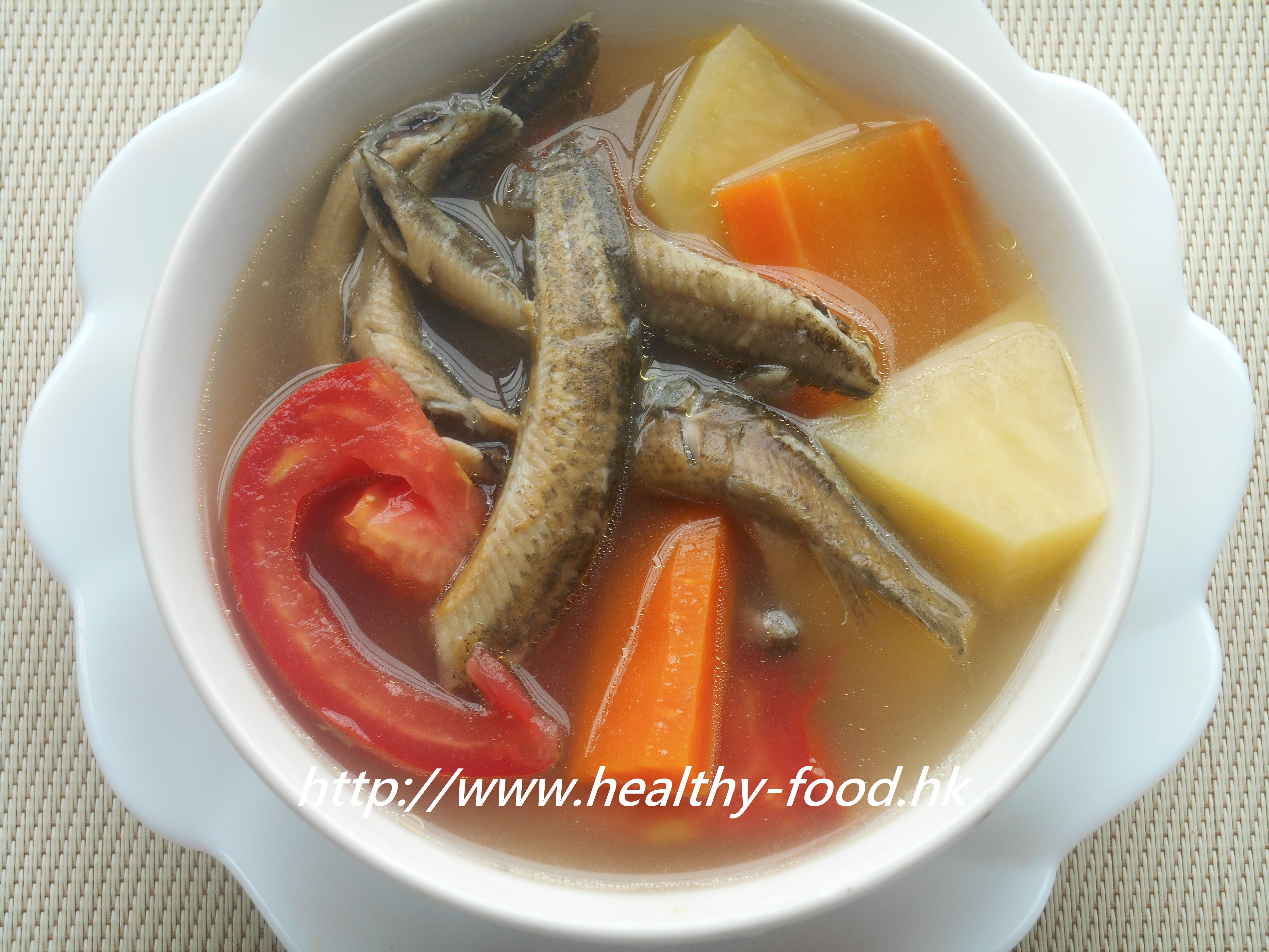 Loach Fish, Potato, Tomato, and Carrot Soup