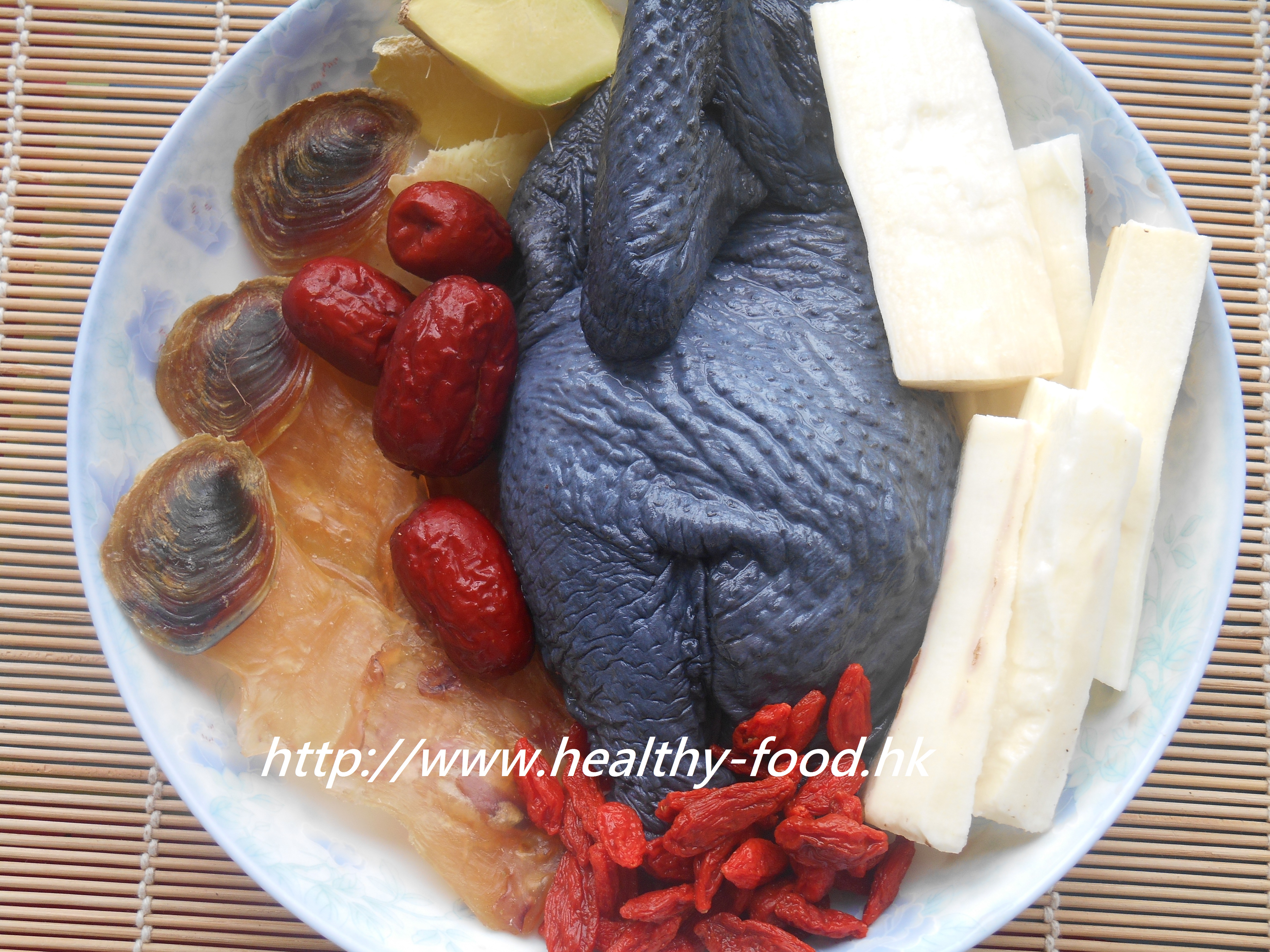 Silkie Chicken, Dried Conch, Chinese Yam, and Wolfberry Soup