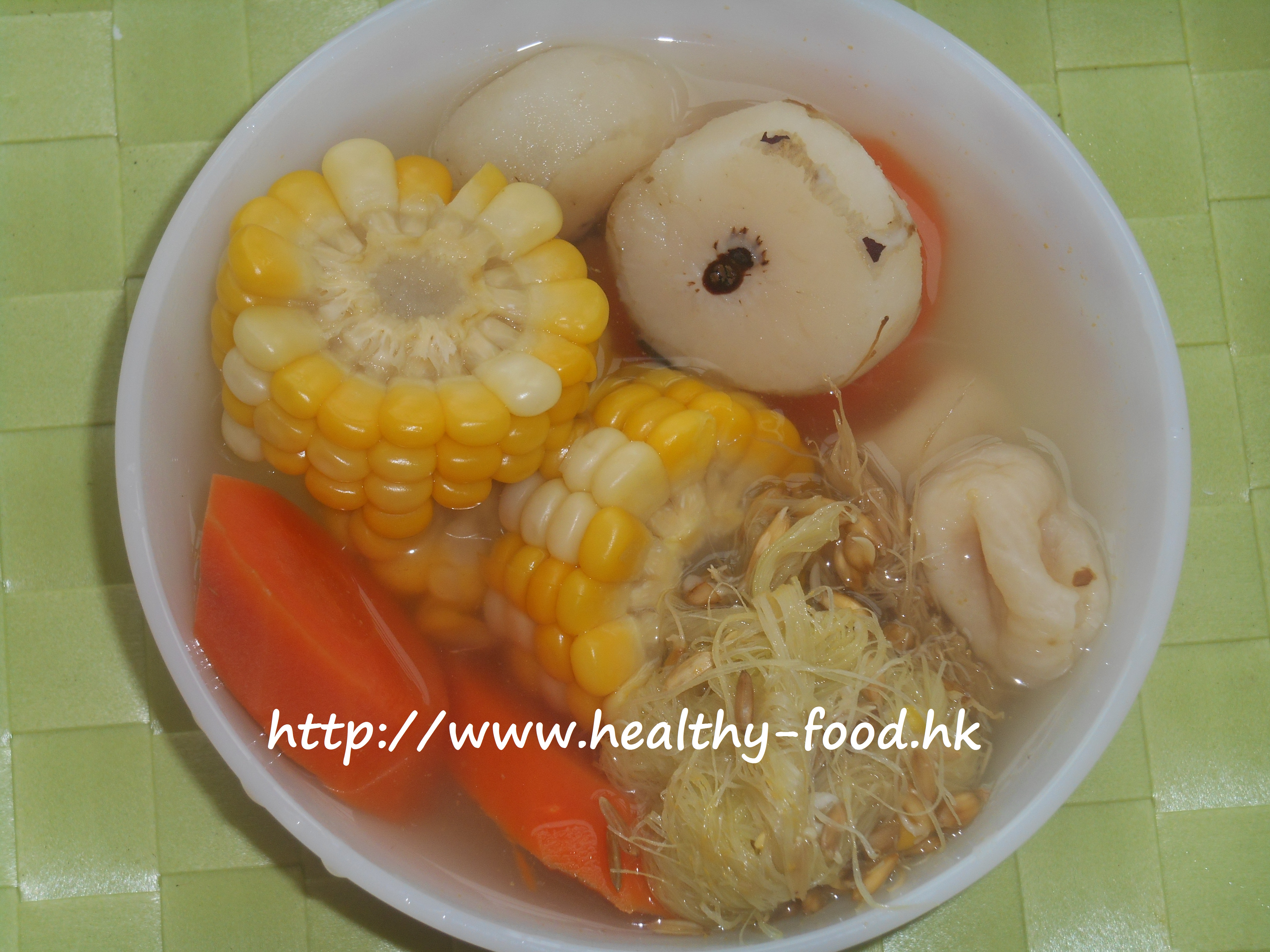 Grain Sprout, Malt and Corn Soup with Carrot, Water Chestnut and Fig