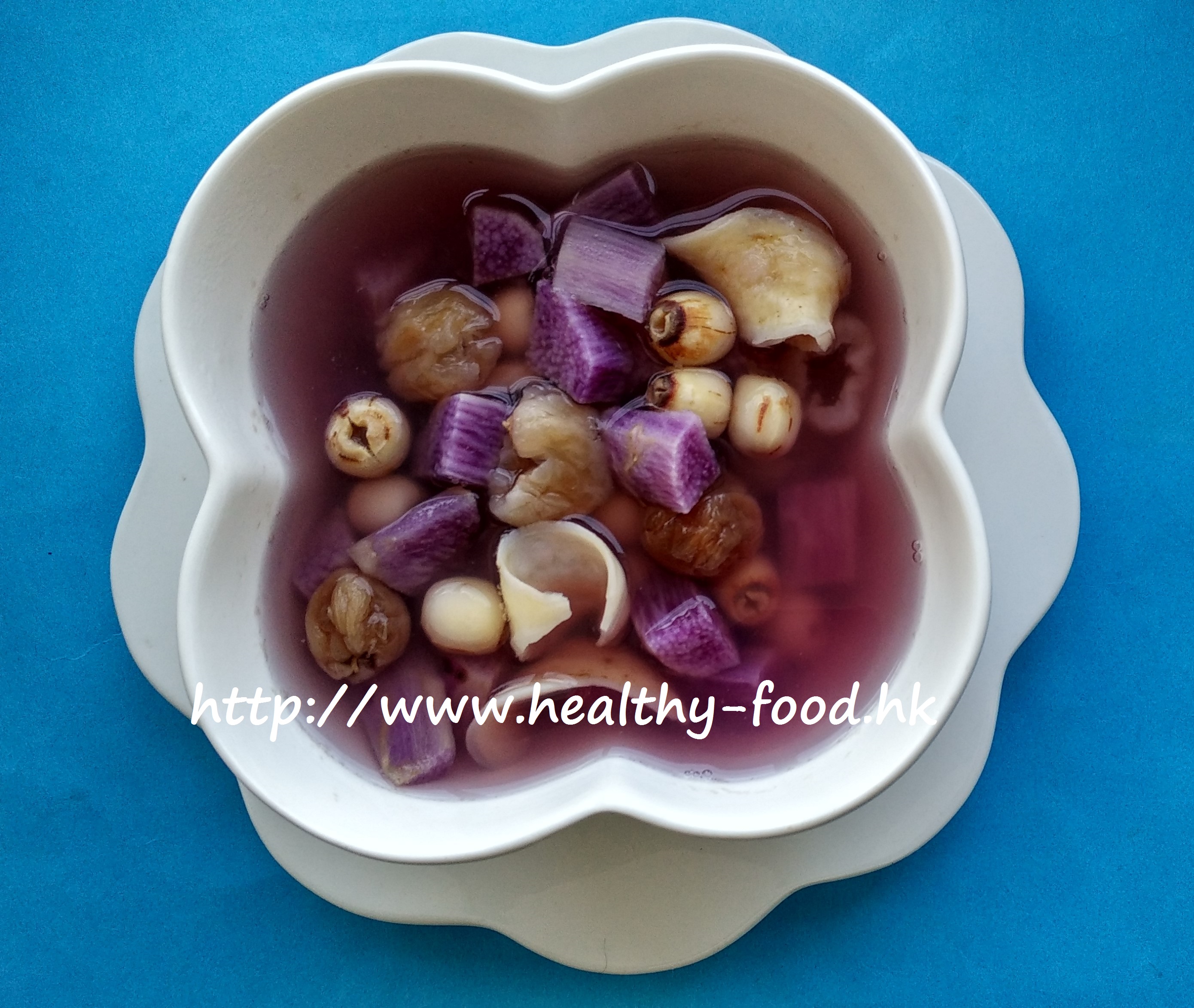 Purple Chinese Yam, Lotus Seed, Lily Bulb and Longan Sweet Soup