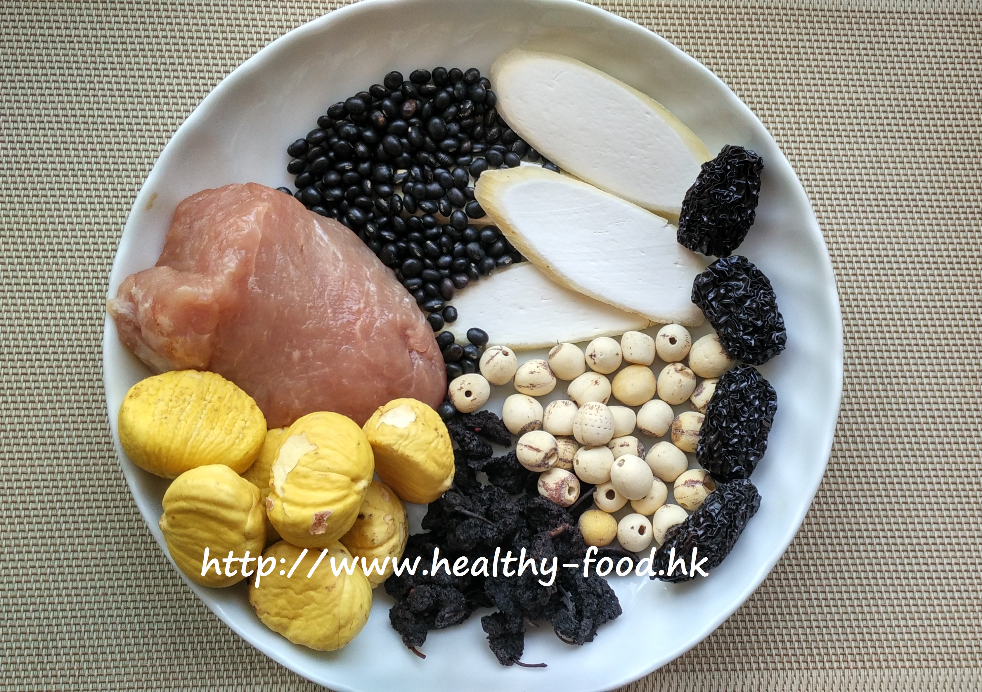 Chinese Yam, Lotus Seed, Chestnut, Black Bean and Mulberry Lean Pork Soup