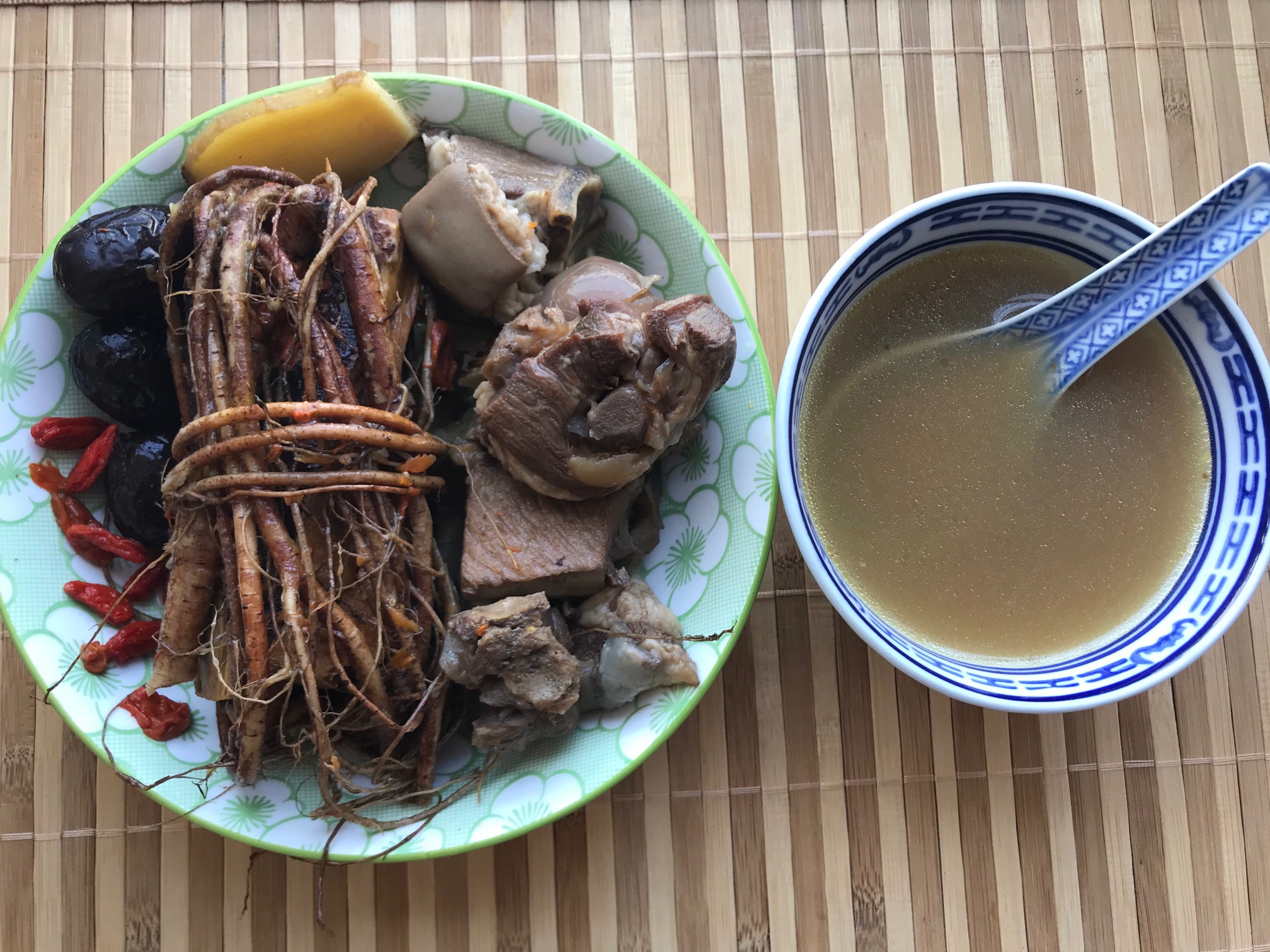 Five-Finger Peach Root, Ginger and Lamb Soup