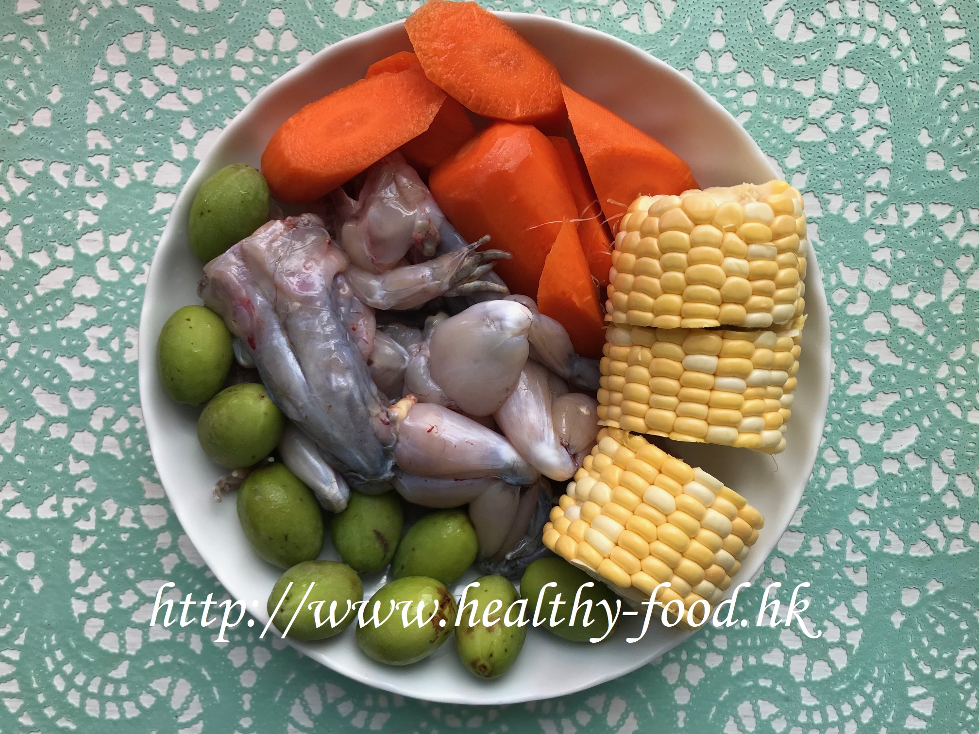 Green Olive, Carrot, Sweet Corn and Frog Leg Soup