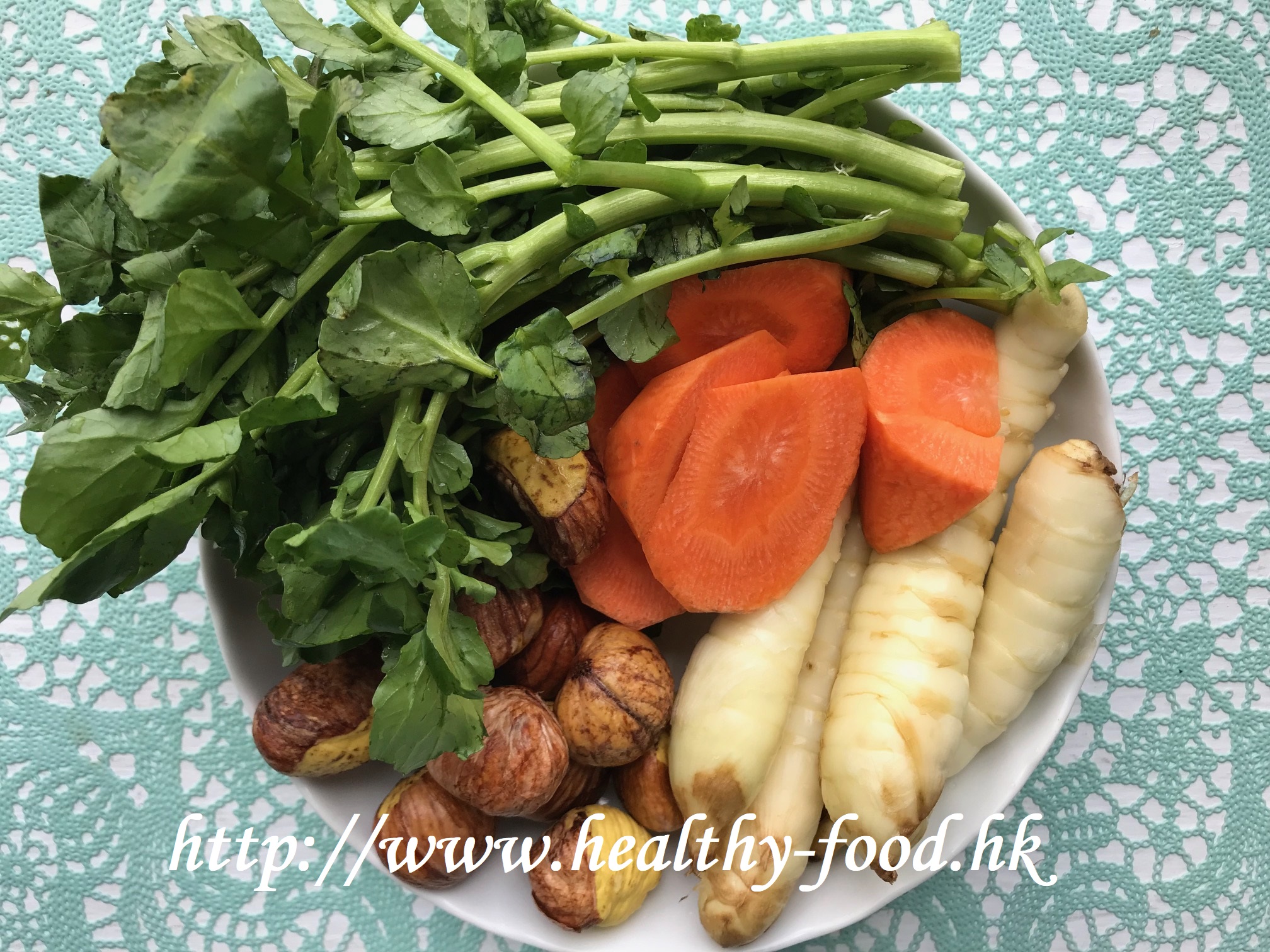 Watercress, Taro, Carrot & Chestnut Vegetable Soup