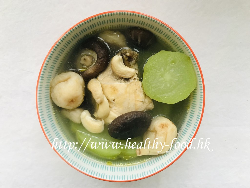 Chayote, Shiitake, Cashew, and Fig Chicken Breast Soup