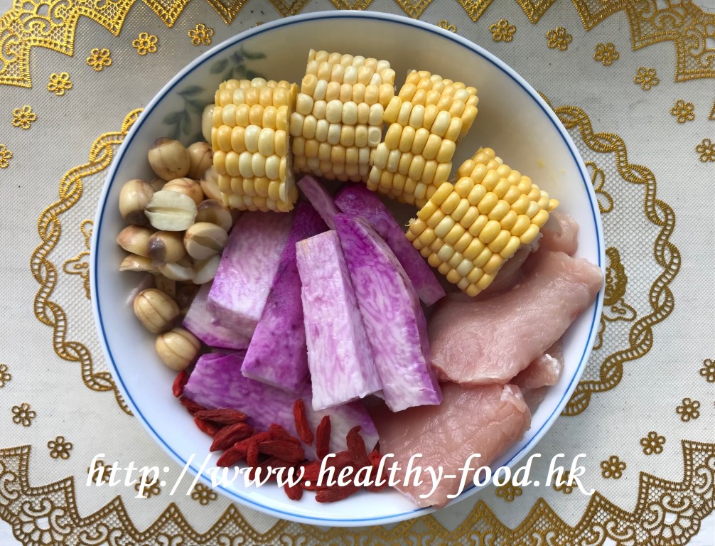 Fresh Purple Yam, Lotus Seed, Corn and Lean Pork Soup